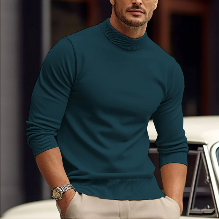 "Moderne heren sweater, comfortabele pasvorm in katoenmix, verkrijgbaar in groen, blauw, wit en donkergrijs."