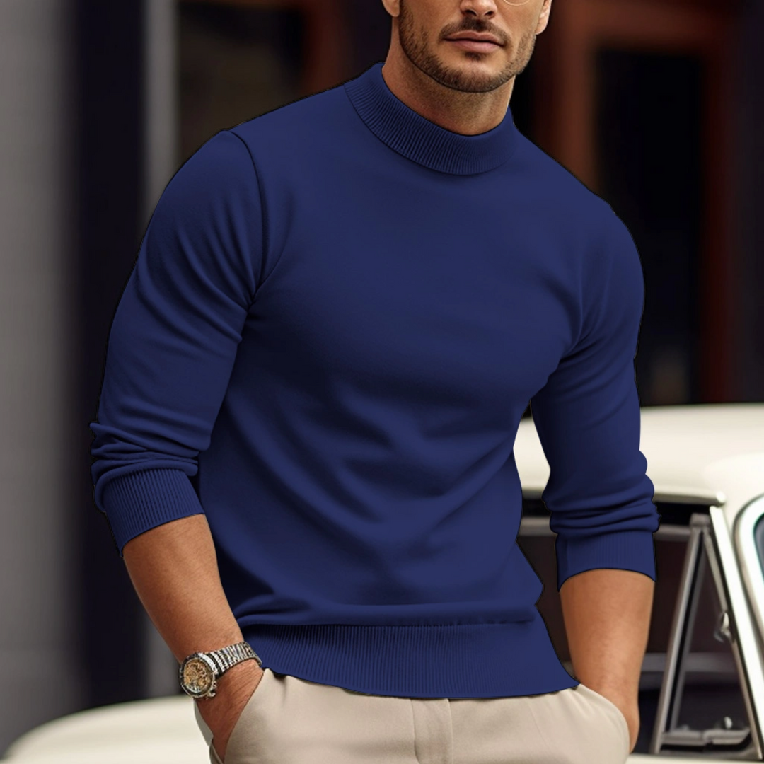 "Moderne heren sweater, comfortabele pasvorm in katoenmix, verkrijgbaar in groen, blauw, wit en donkergrijs."
