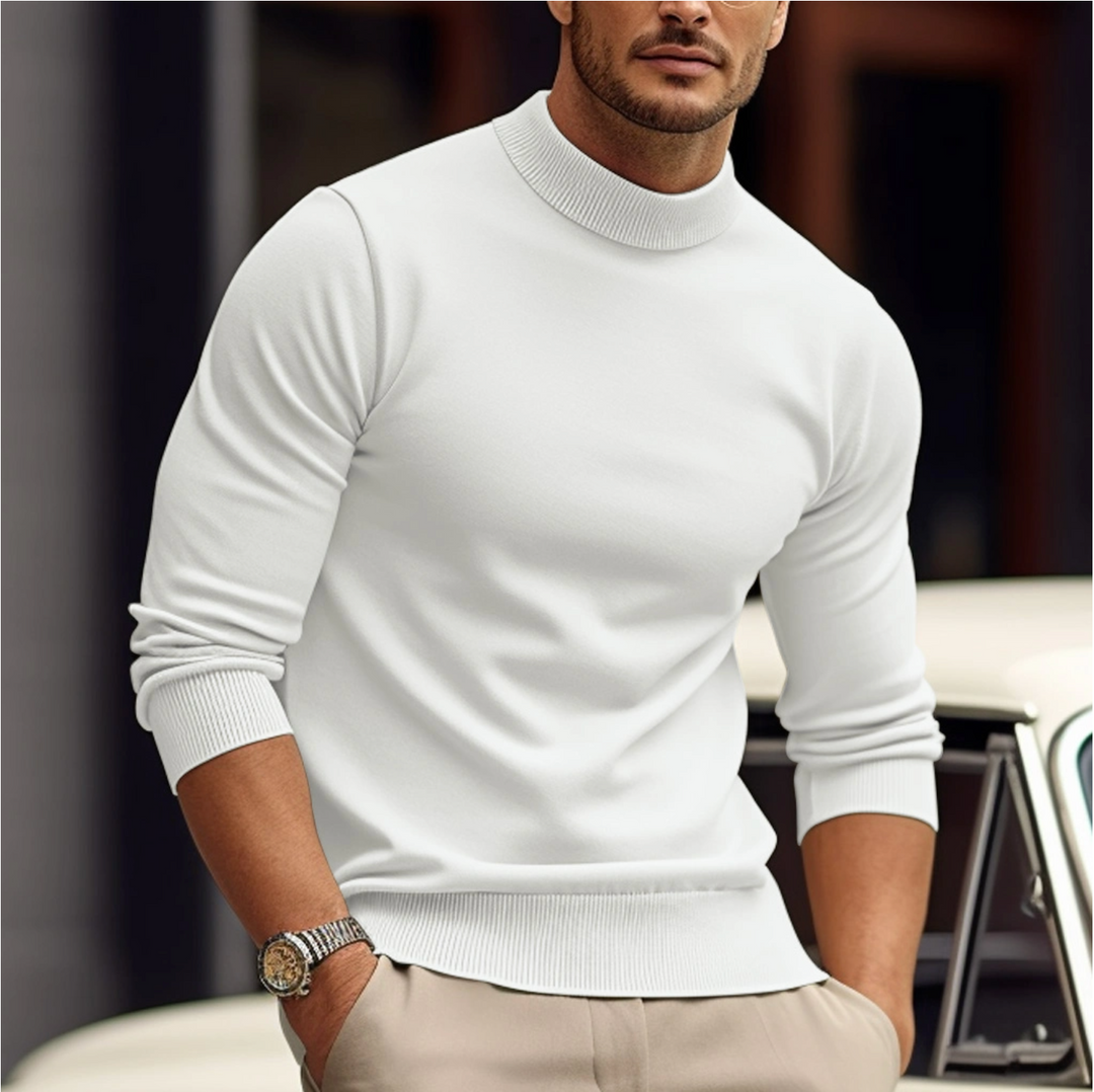 "Moderne heren sweater, comfortabele pasvorm in katoenmix, verkrijgbaar in groen, blauw, wit en donkergrijs."