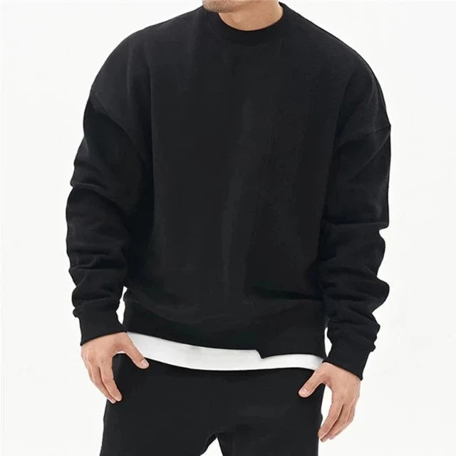 Casual heren winter sweater in moderne stijl met unieke asymmetrische naad, ideaal voor comfort en warmte.