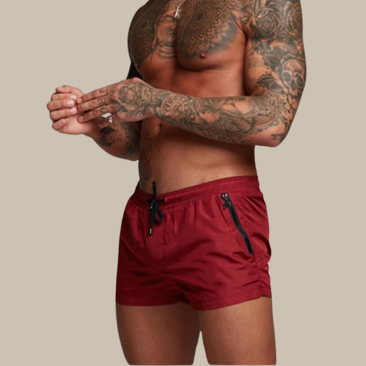 "Moderne heren zwemshort, blauw met een sneldrogende en stretchy stof, ideaal voor zowel strand als zwembad."