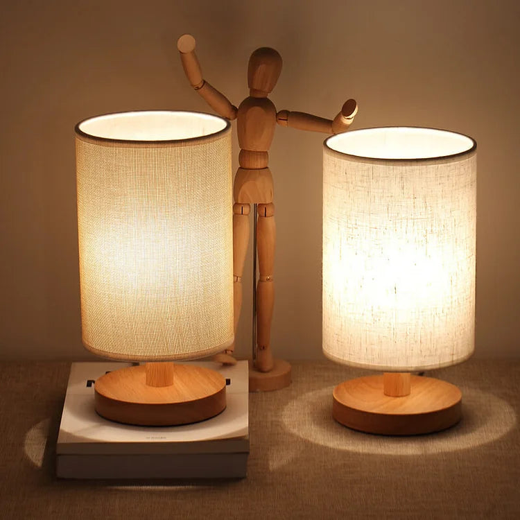"Moderne houten nachtkastje lamp, tafellamp met dimbaar licht, afstandsbediening, natuurlijke houtlook, USB-aangedreven."