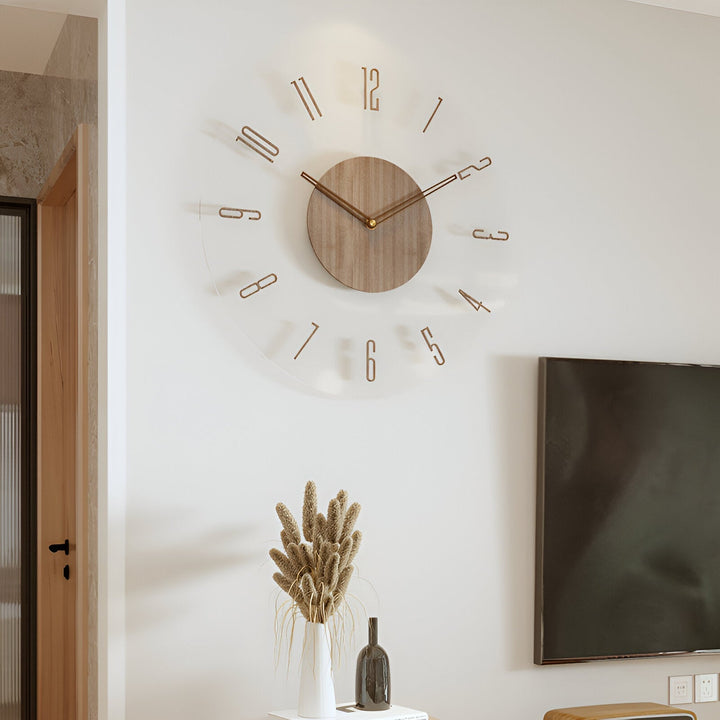Moderne houten wandklok met stil uurwerk en minimalistisch design voor stijlvolle interieurdecoratie.