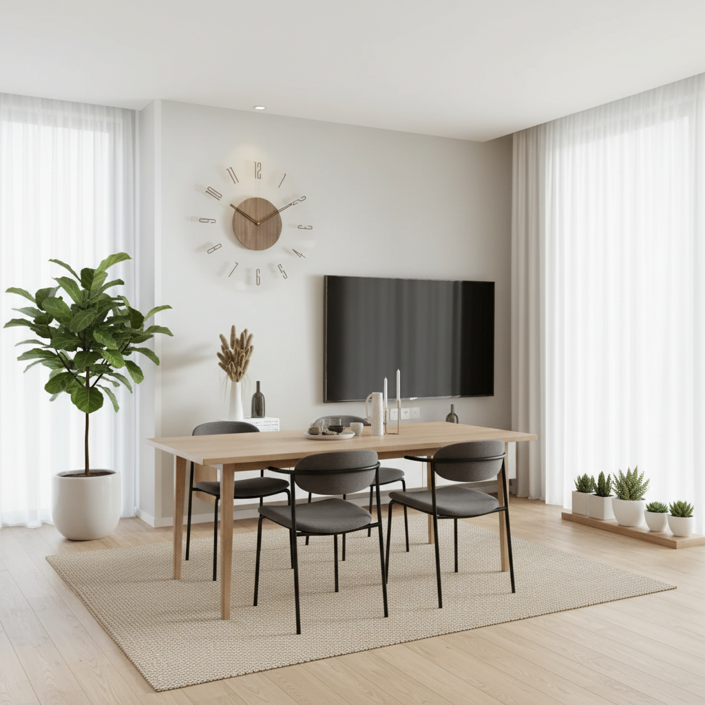 Stijlvolle houten wandklok, modern design, ideaal als huisdecoratie in woonkamer of slaapkamer.