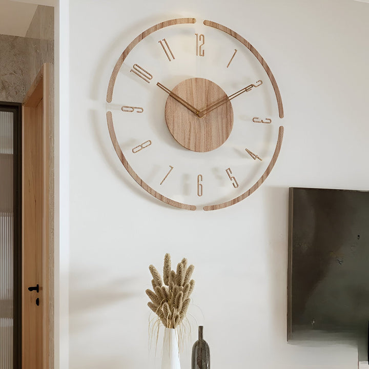 Veelzijdige moderne houten wandklok, stil en stijlvol, voor woonkamer, slaapkamer of kantoor.