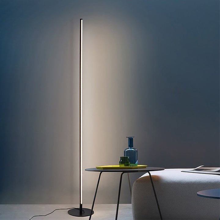 "Moderne LED staande lamp met zwarte en witte afwerking, inclusief afstandsbediening, ideaal voor sfeerverlichting."