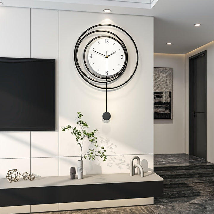 Moderne minimalistische metalen wandklok, strakke vorm met stille werking, ideaal voor moderne interieurs, 72x45 cm.