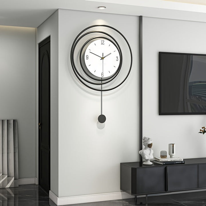 Moderne minimalistische metalen wandklok, strakke vorm met stille werking, ideaal voor moderne interieurs, 72x45 cm.