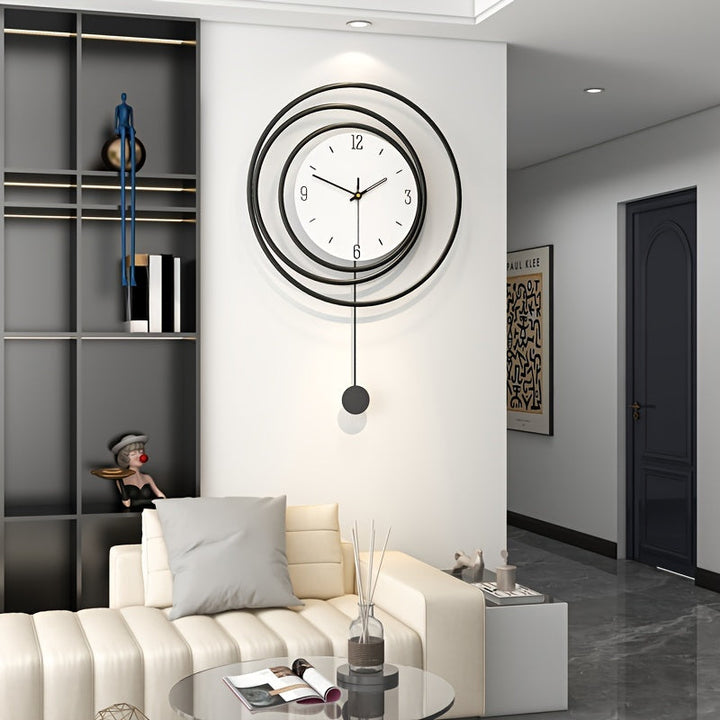 Moderne minimalistische metalen wandklok, strakke vorm met stille werking, ideaal voor moderne interieurs, 72x45 cm.