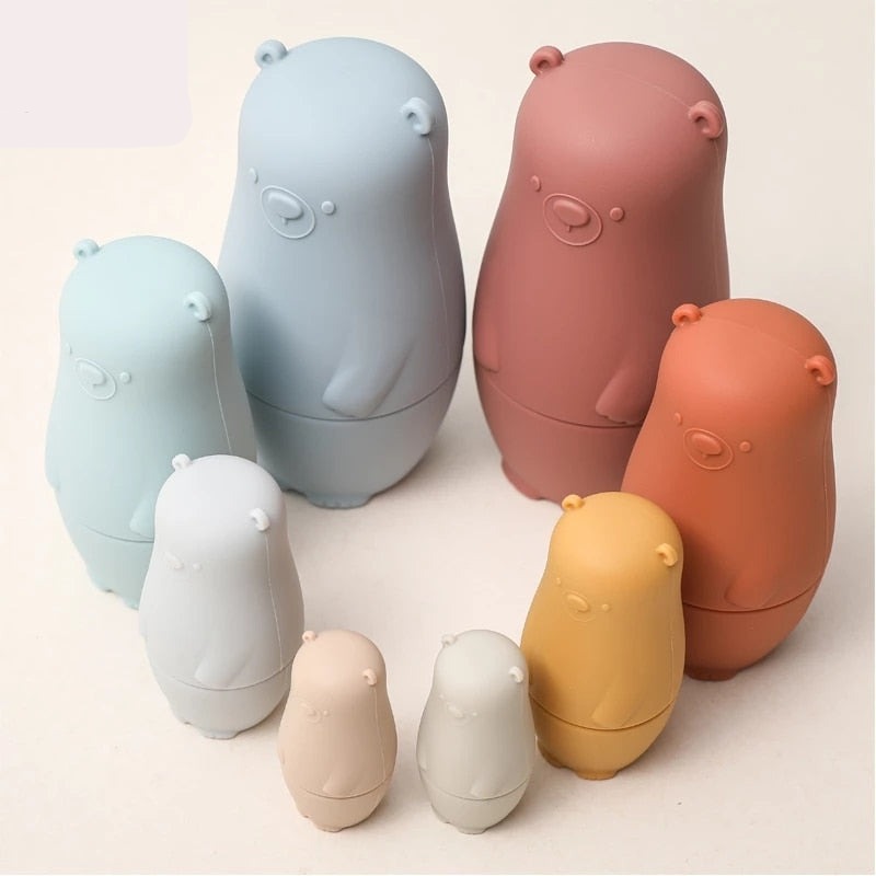 "Moderne Nesting Dolls in pastelkleuren, siliconen speelgoed voor kinderen, stimuleert leren door spelen."