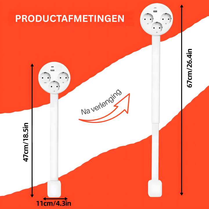 Ruimtebesparende uitschuifbare stekkerdoos, perfect voor het opladen van al uw elektronica met handige USB laders.