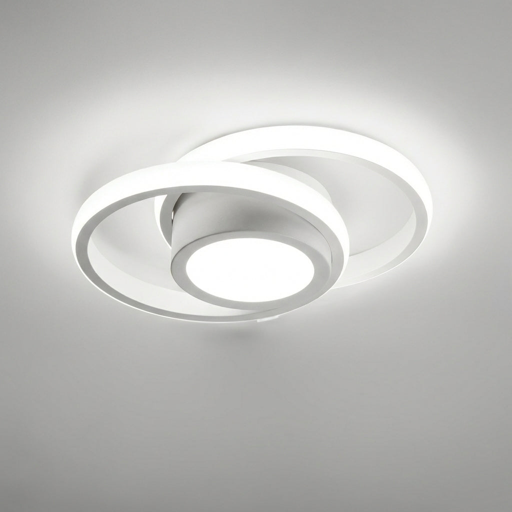 Moderne witte LED plafondlamp met dubbele ring design, perfect voor een strak interieur