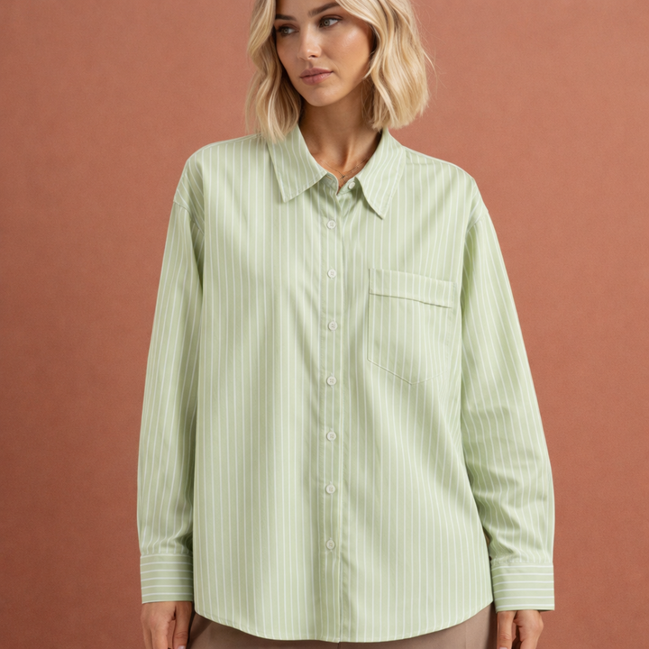 Modieuze dames gestreepte oversized blouse met lange mouwen, perfect voor een stijlvolle en comfortabele casual look.