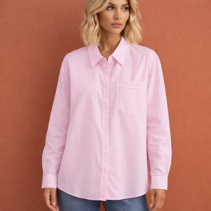 Comfortabele oversized gestreepte damesblouse met losse pasvorm, ideaal voor lentemode en zomer casual outfits.