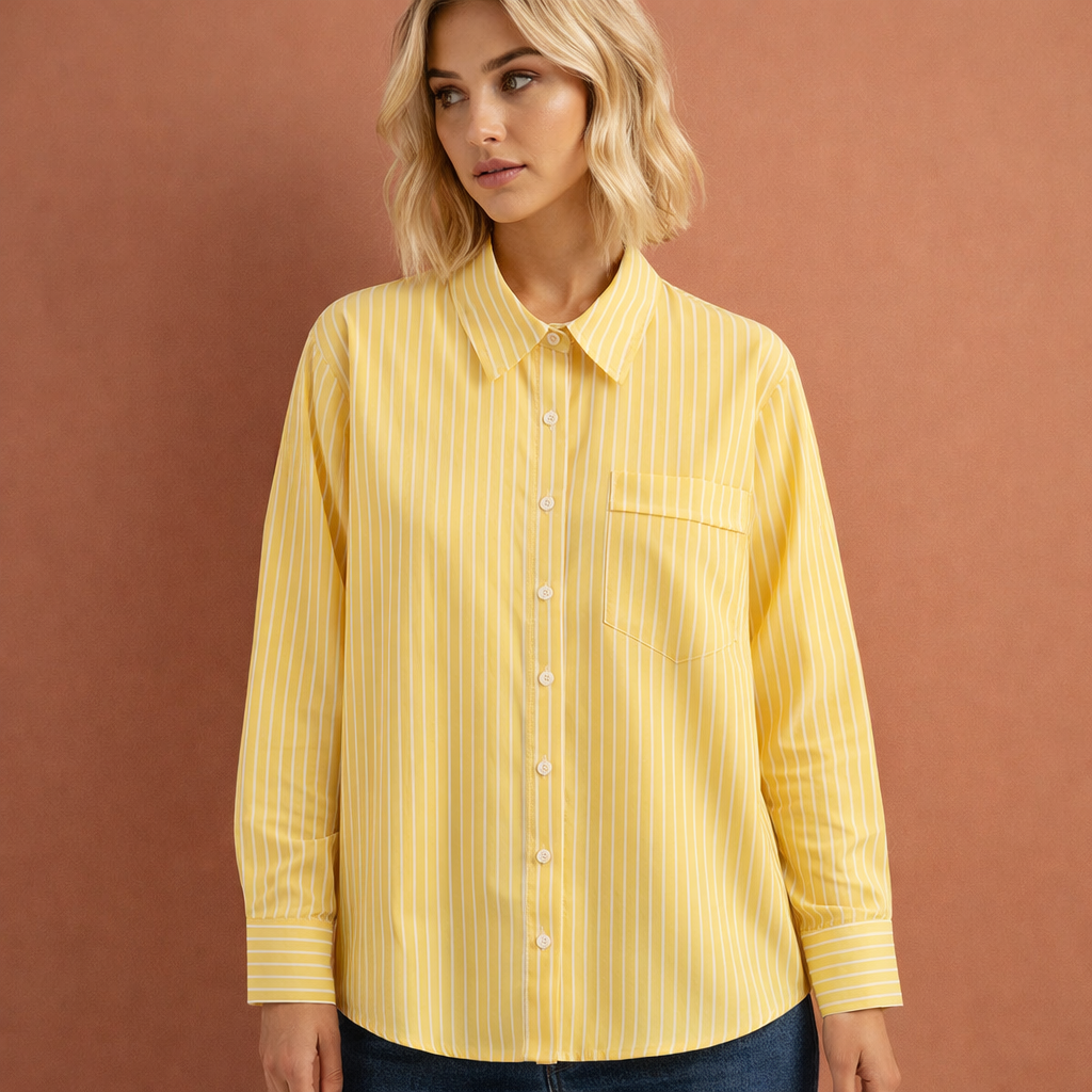 Stijlvolle kraagblouse voor dames: gestreept, oversized model met lange mouwen, geschikt voor elke dag.