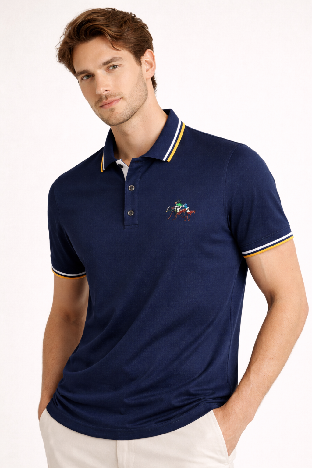 Modieuze heren zomerpolo met klassieke kraag en korte mouwen, ideaal voor casual vrijetijdskleding.