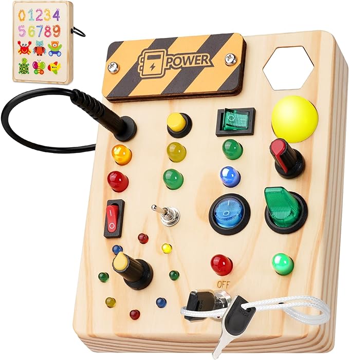 Montessori peuter prikbord met LED lichtjes, ideaal voor zintuiglijke ontwikkeling en creatief spel. Educatief kinderspeelgoed.