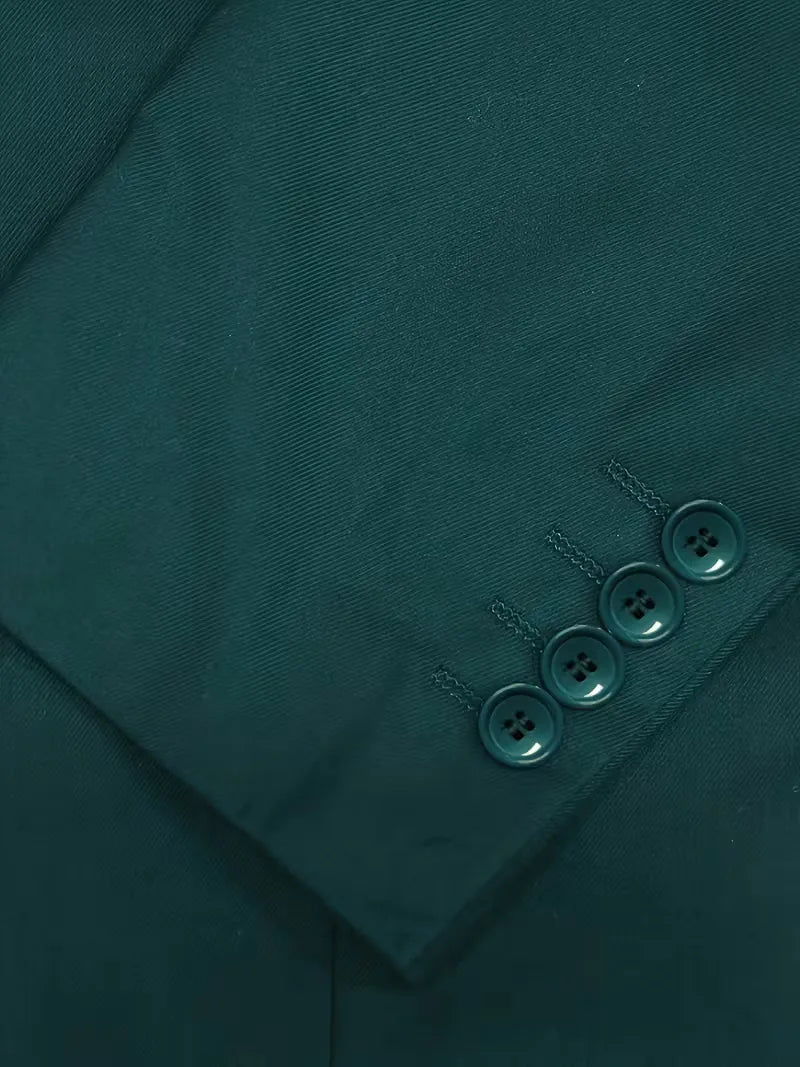 Zakelijk herenpak: compleet driedelig pak met colbert, vest en broek in verfijnd petrol blauw.