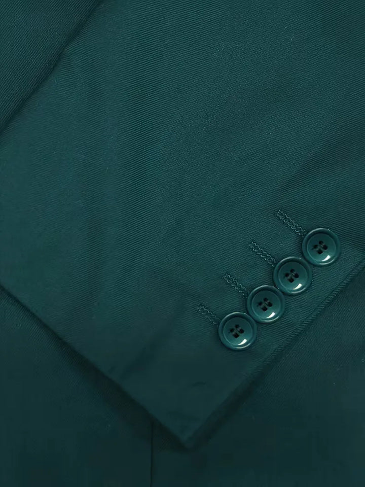 Zakelijk herenpak: compleet driedelig pak met colbert, vest en broek in verfijnd petrol blauw.