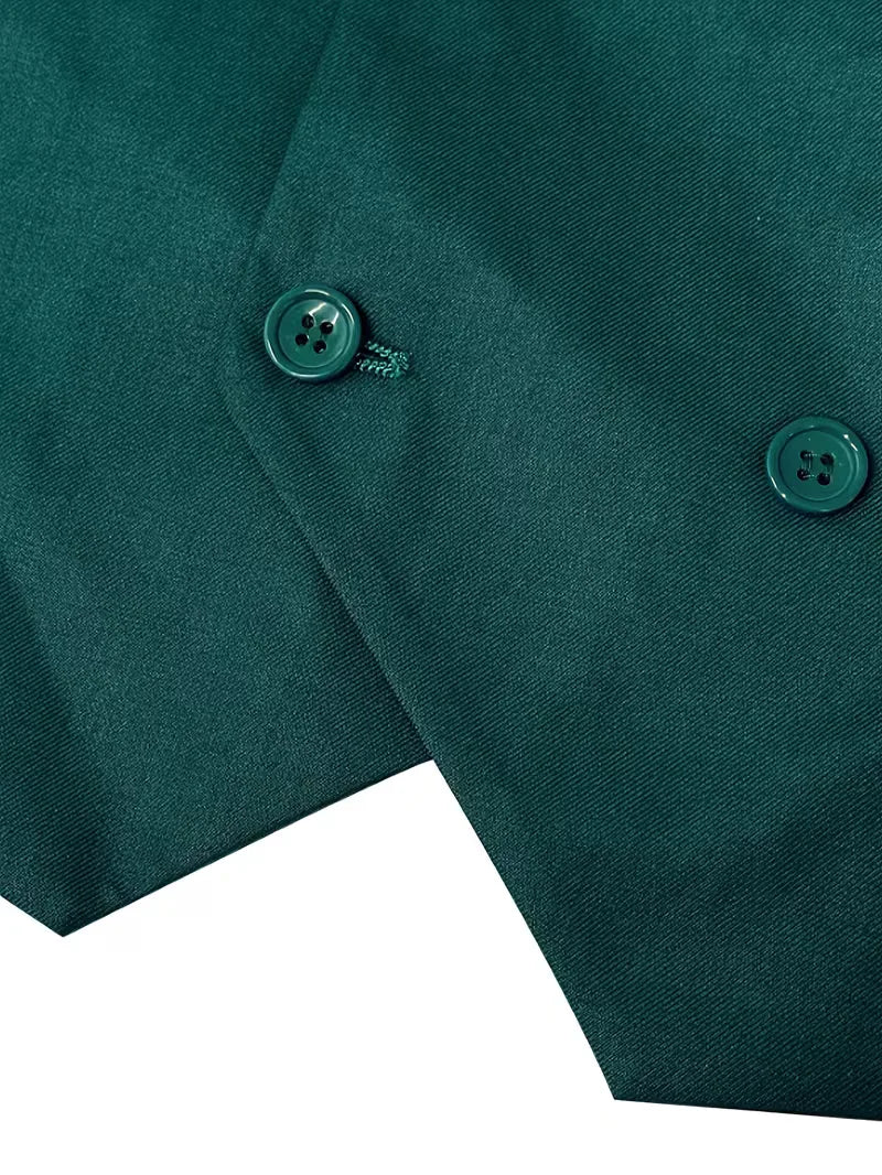 Achteraanzicht van een elegant slimfit herenpak, toont de perfecte pasvorm van colbert en broek in petrol.