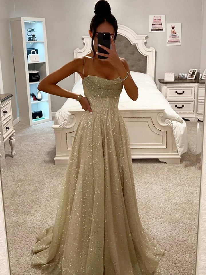 "Mouwloze maxi avondjurk in glanzend materiaal, elegante snit met lage rug, ideaal voor chique gelegenheden."