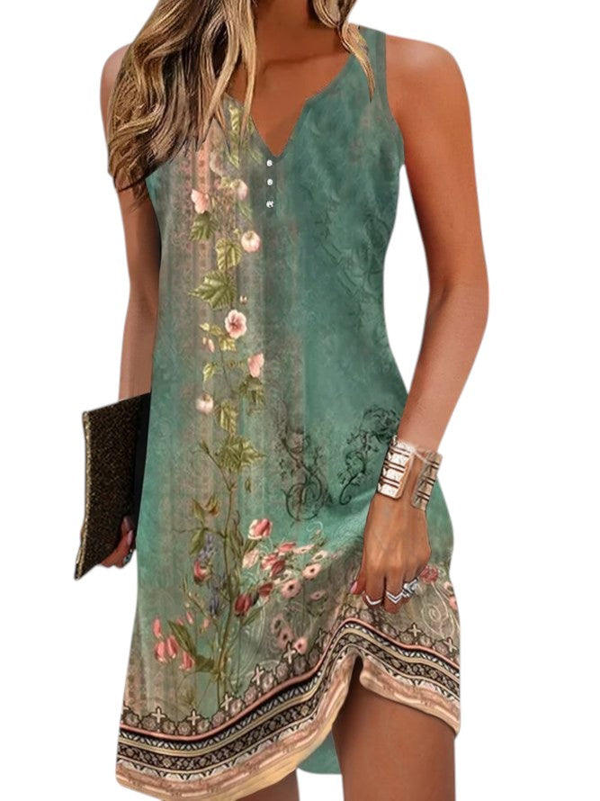 Comfortabele mouwloze minijurk, een must-have zomerjurk met stijlvolle trendy print.