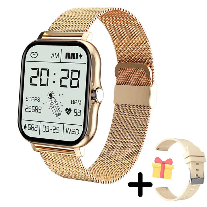 "Multifunctionele smartwatch met gezondheidsmonitor, stijlvol design; waterdicht en compatibel met iOS en Android."