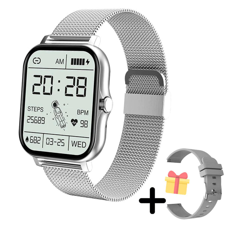 "Multifunctionele smartwatch met gezondheidsmonitor, stijlvol design; waterdicht en compatibel met iOS en Android."