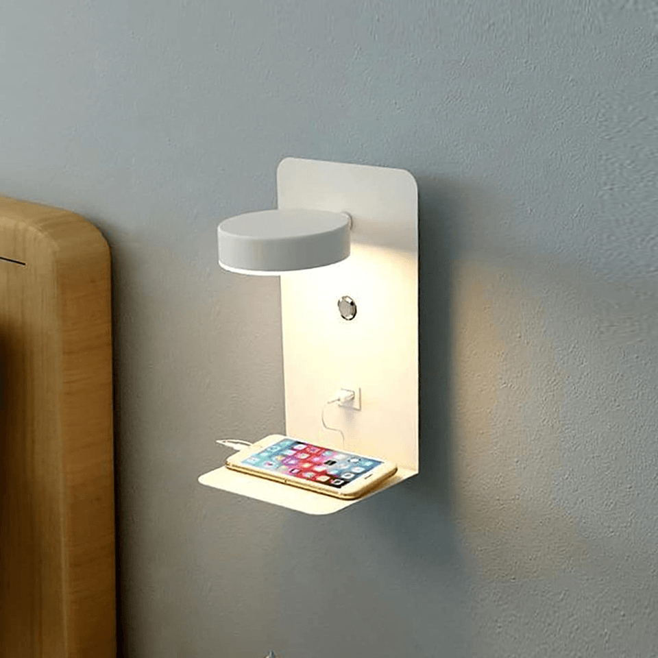 Nachtlamp met USB-lader, 330° draaibaar en dimmer, modern design, zwart-wit, 12W ideaal voor slaapkamer en woonkamer.