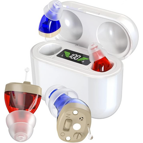 "Onzichtbaar oplaadbaar hoortoestel, discreet en comfortabel, met uitstekend draagcomfort en naadloze geluidsversterking."