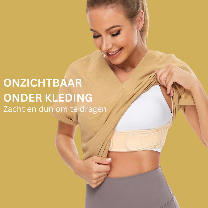 Onzichtbare houdingscorrector voor comfort, rugpijnverlichting; ademend, stijlvol ontwerp, past onopgemerkt onder kleding.