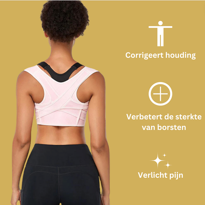 Onzichtbare houdingscorrector voor comfort, rugpijnverlichting; ademend, stijlvol ontwerp, past onopgemerkt onder kleding.