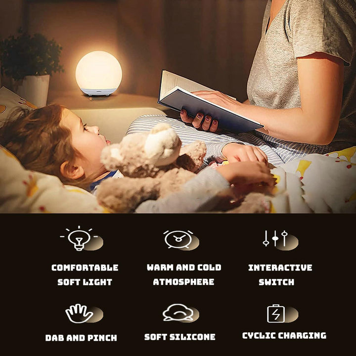 Siliconen nachtlamp voor kinderkamer, met zacht dimbaar licht, ideaal voor sfeerverlichting.