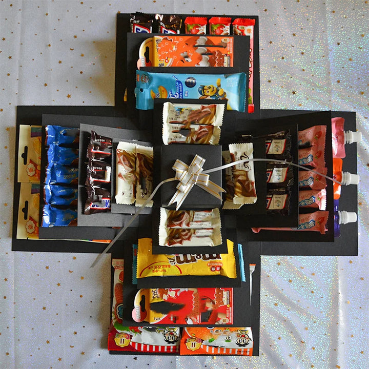 DIY explosiebox met ruimte voor foto's en persoonlijke berichten; creëer unieke herinneringen voor je geliefde.