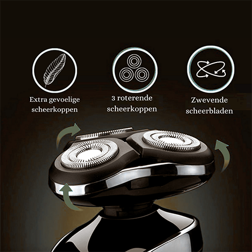 "Oplaadbaar scheerapparaat, nat & droog gebruik, waterdicht, flexibele koppen, persoonlijke verzorging, zwart en metalen ontw