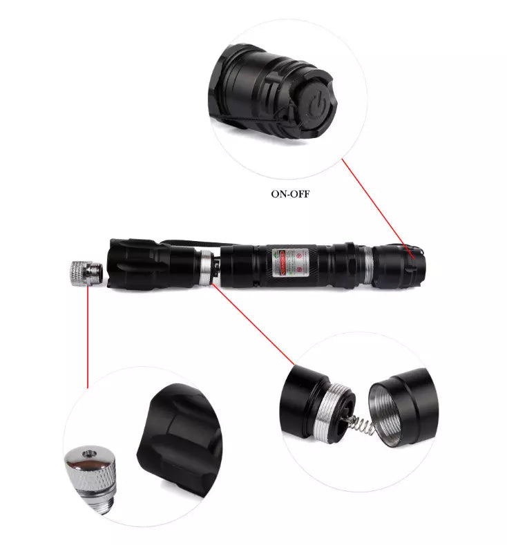 Moderne groene laserpointer, oplaadbaar en perfect voor presentaties, wandelen, astronomie en als handige gadget.