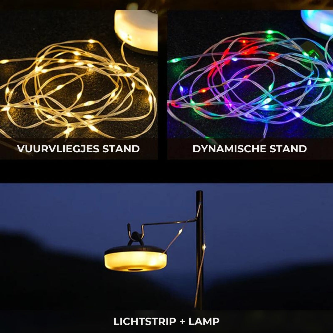 Close-up van oprolbare LED buitenverlichting, details waterdicht en draagbaar ontwerp
