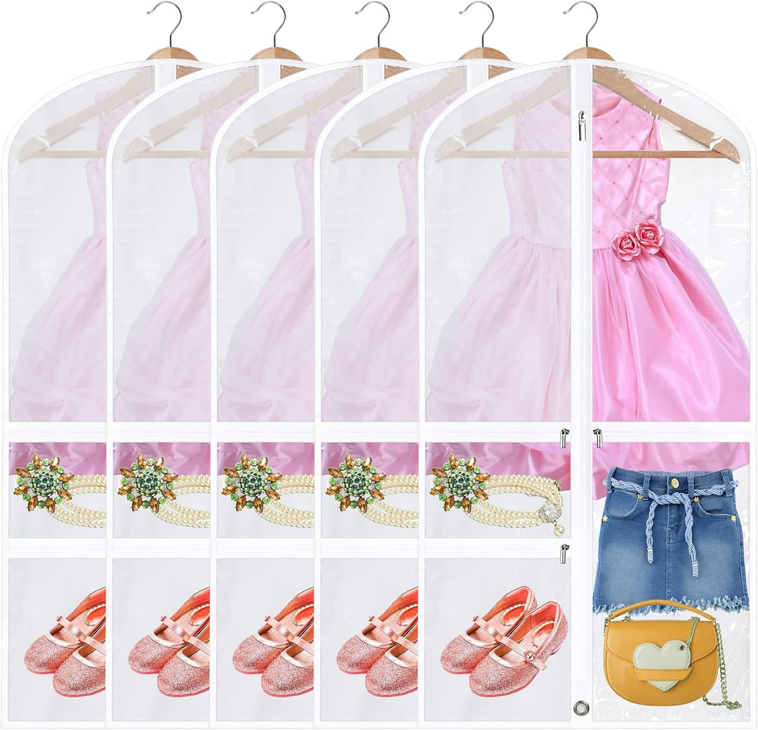 Opvouwbare danskledinghoezen (5-pack) met ritsvak voor accessoires, ideaal voor kostuumopslag en reizen.