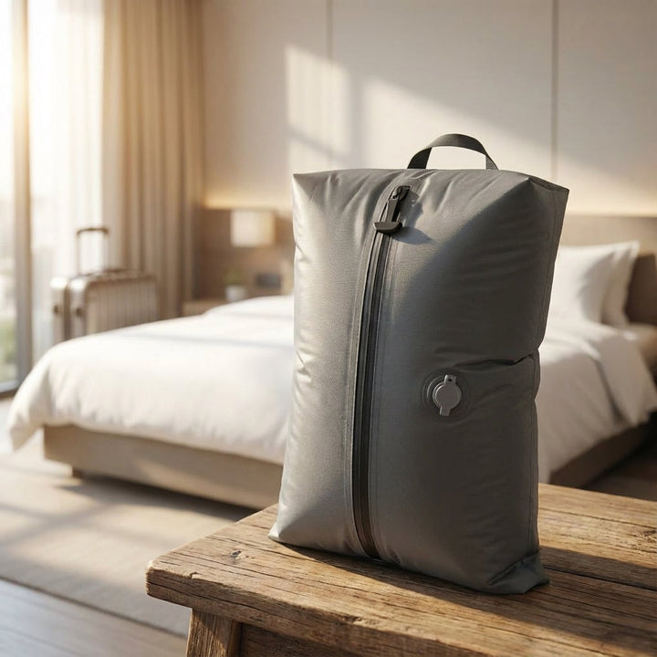 Opvouwbare reiscompressietas SpaceSwell voor ruimtebesparing in bagage. Ideaal voor vakantie inpakken in koffer.