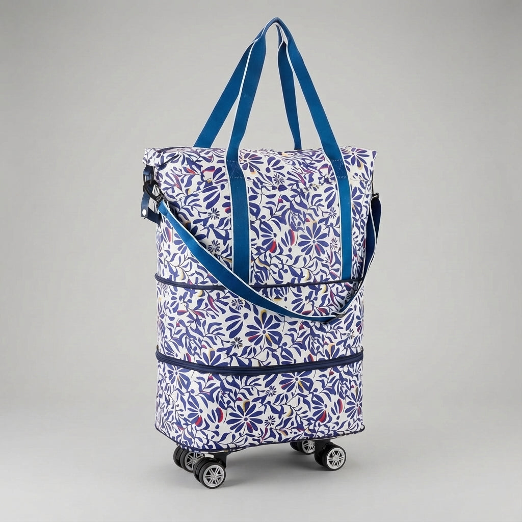 Ultieme opvouwbare rolduffel met wielen voor zorgeloos reizen; ruime en compacte bagageoplossing.