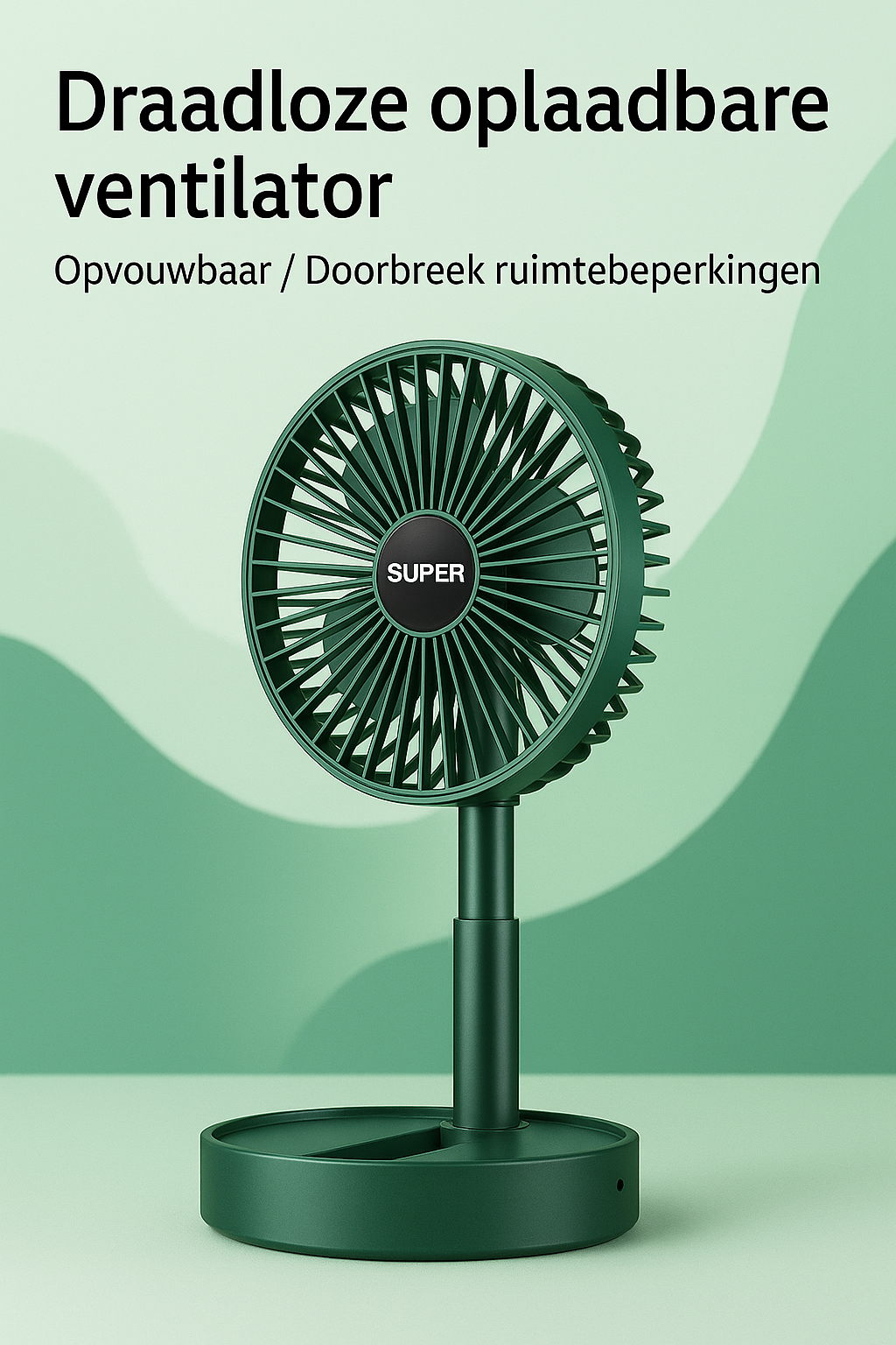 "Opvouwbare witte USB tafelventilator, stil en krachtig voor bureau, compact en eenvoudig opvouwbaar, USB-oplaadbaar."