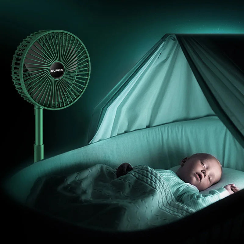 "Opvouwbare witte USB tafelventilator, stil en krachtig voor bureau, compact en eenvoudig opvouwbaar, USB-oplaadbaar."