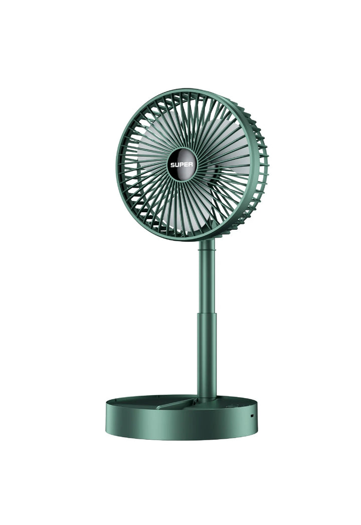 "Opvouwbare witte USB tafelventilator, stil en krachtig voor bureau, compact en eenvoudig opvouwbaar, USB-oplaadbaar."