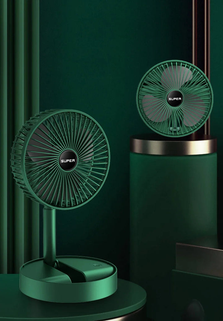 "Opvouwbare witte USB tafelventilator, stil en krachtig voor bureau, compact en eenvoudig opvouwbaar, USB-oplaadbaar."