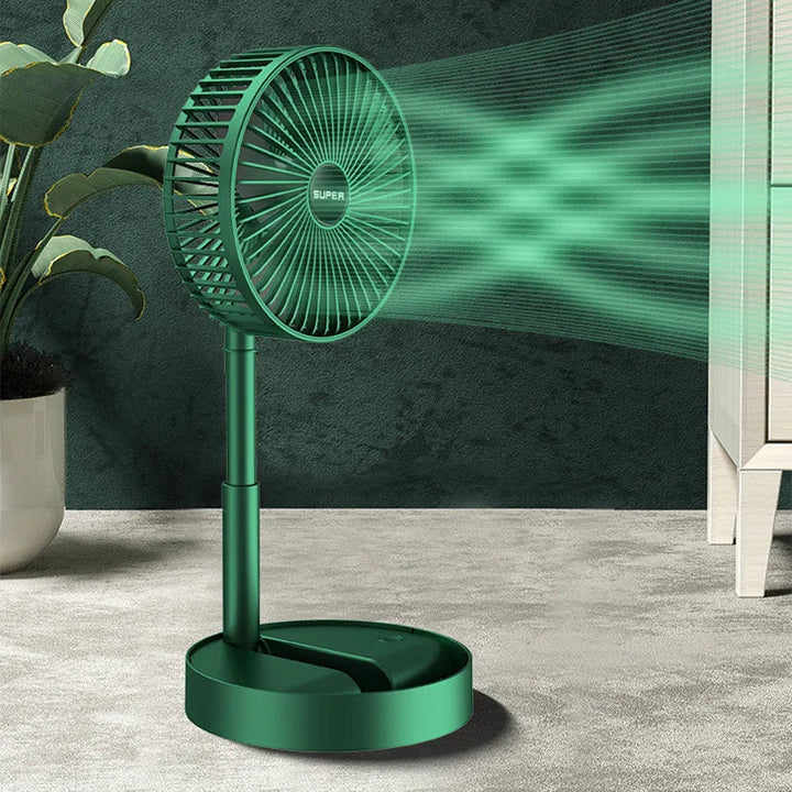 "Opvouwbare witte USB tafelventilator, stil en krachtig voor bureau, compact en eenvoudig opvouwbaar, USB-oplaadbaar."