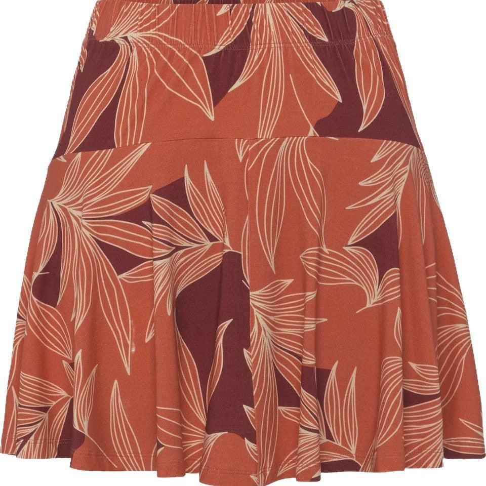 Comfortabele dames rok-shorts (skort) in A-lijn model, oranje, met geïntegreerd broekje voor gemak.