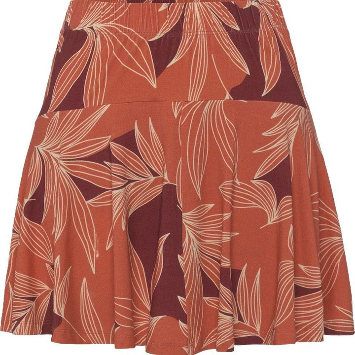 Comfortabele dames rok-shorts (skort) in A-lijn model, oranje, met geïntegreerd broekje voor gemak.