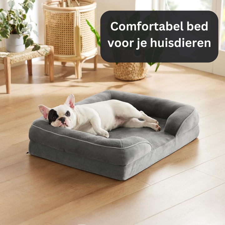 Orthopedisch hondenbed van traagschuim met zachte pluche bekleding voor extra comfort en ondersteuning van gewrichten.