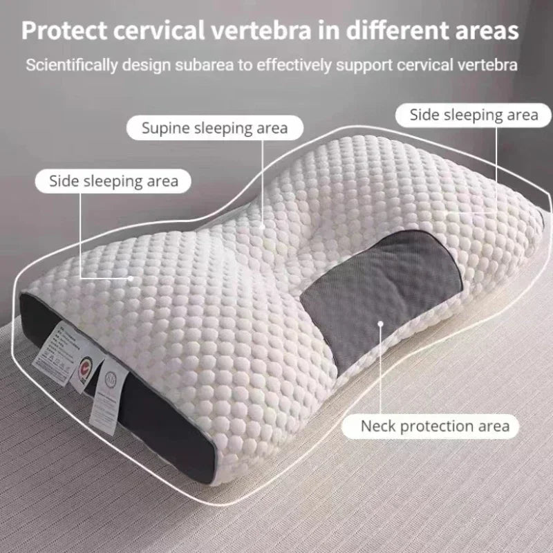 Orthopedisch hoofdkussen met geïntegreerde massagefunctie voor nekondersteuning en nekpijn verlichting.