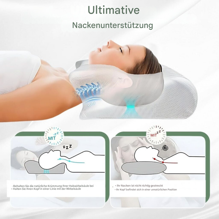 Gezond en pijnvrij slapen met het Mayer orthopedisch hoofdkussen. Traagschuim biedt optimale neksteun.